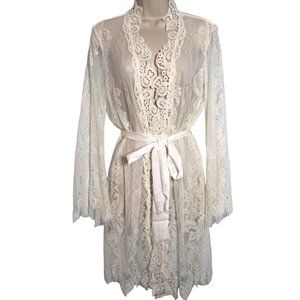 INC International Concepts Allover Lace Wrap Robe Lingerie Bridal Ivory M $80